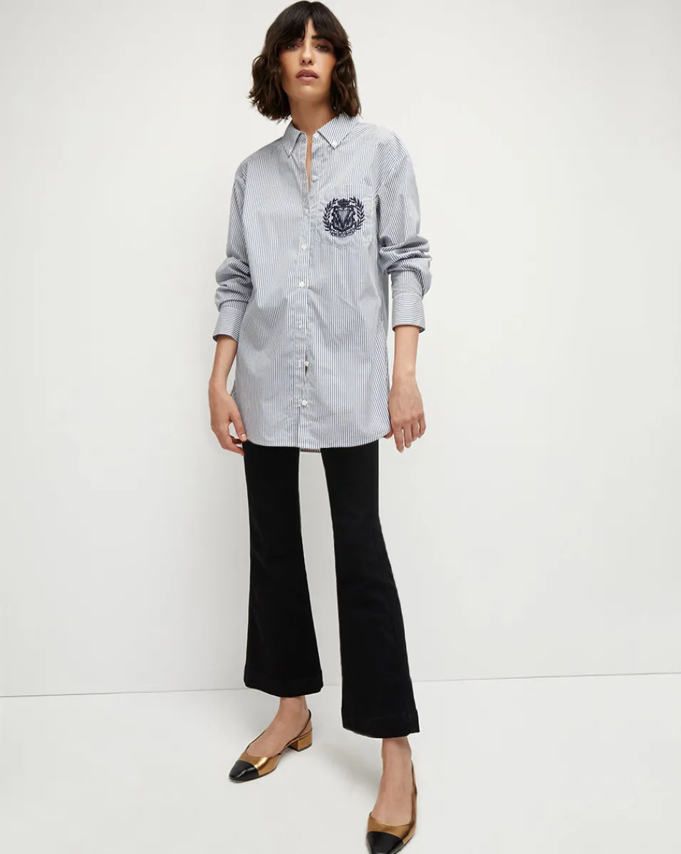 Veronica Beard Tops|Vb Classics*Lloyd Striped Button-Down Top | Logo Crest in Blue/Off-White