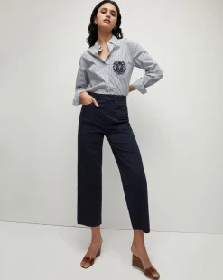 Veronica Beard Tops|Vb Classics*Lloyd Striped Button-Down Top | Logo Crest in Blue/Off-White