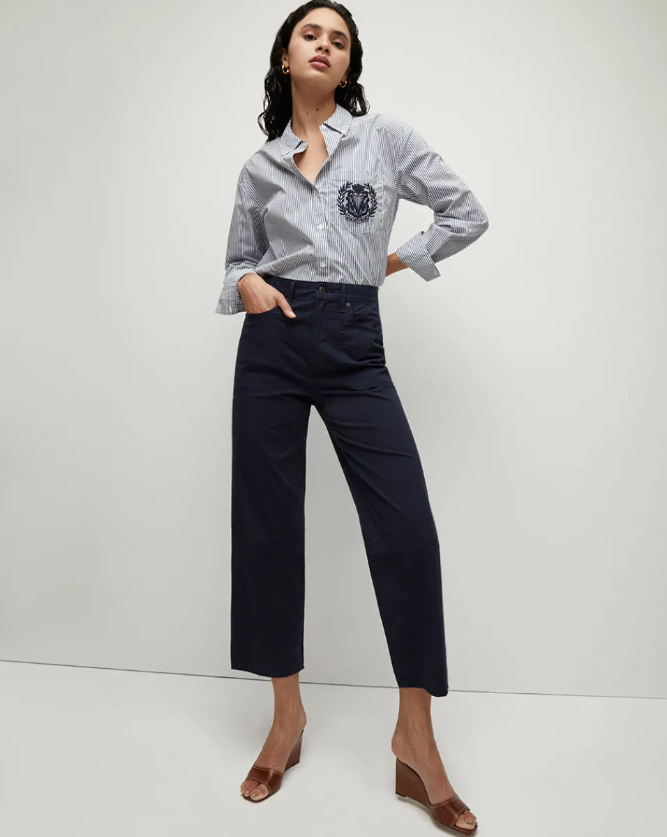 Veronica Beard Tops|Vb Classics*Lloyd Striped Button-Down Top | Logo Crest in Blue/Off-White