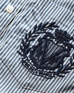 Veronica Beard Tops|Vb Classics*Lloyd Striped Button-Down Top | Logo Crest in Blue/Off-White