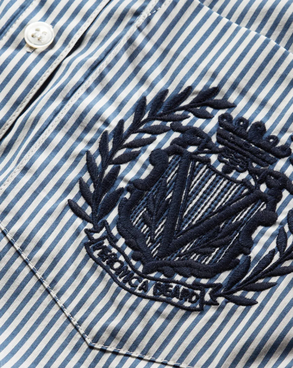 Veronica Beard Tops|Vb Classics*Lloyd Striped Button-Down Top | Logo Crest in Blue/Off-White