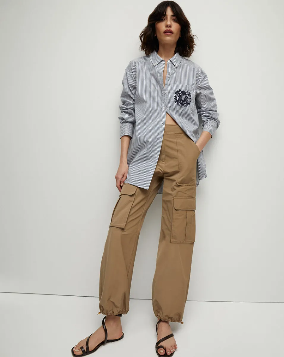 Veronica Beard Tops|Vb Classics*Lloyd Striped Button-Down Top | Logo Crest in Blue/Off-White