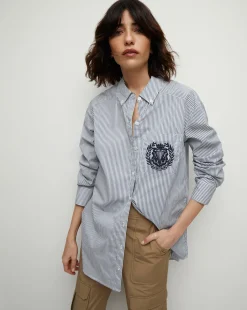Veronica Beard Tops|Vb Classics*Lloyd Striped Button-Down Top | Logo Crest in Blue/Off-White
