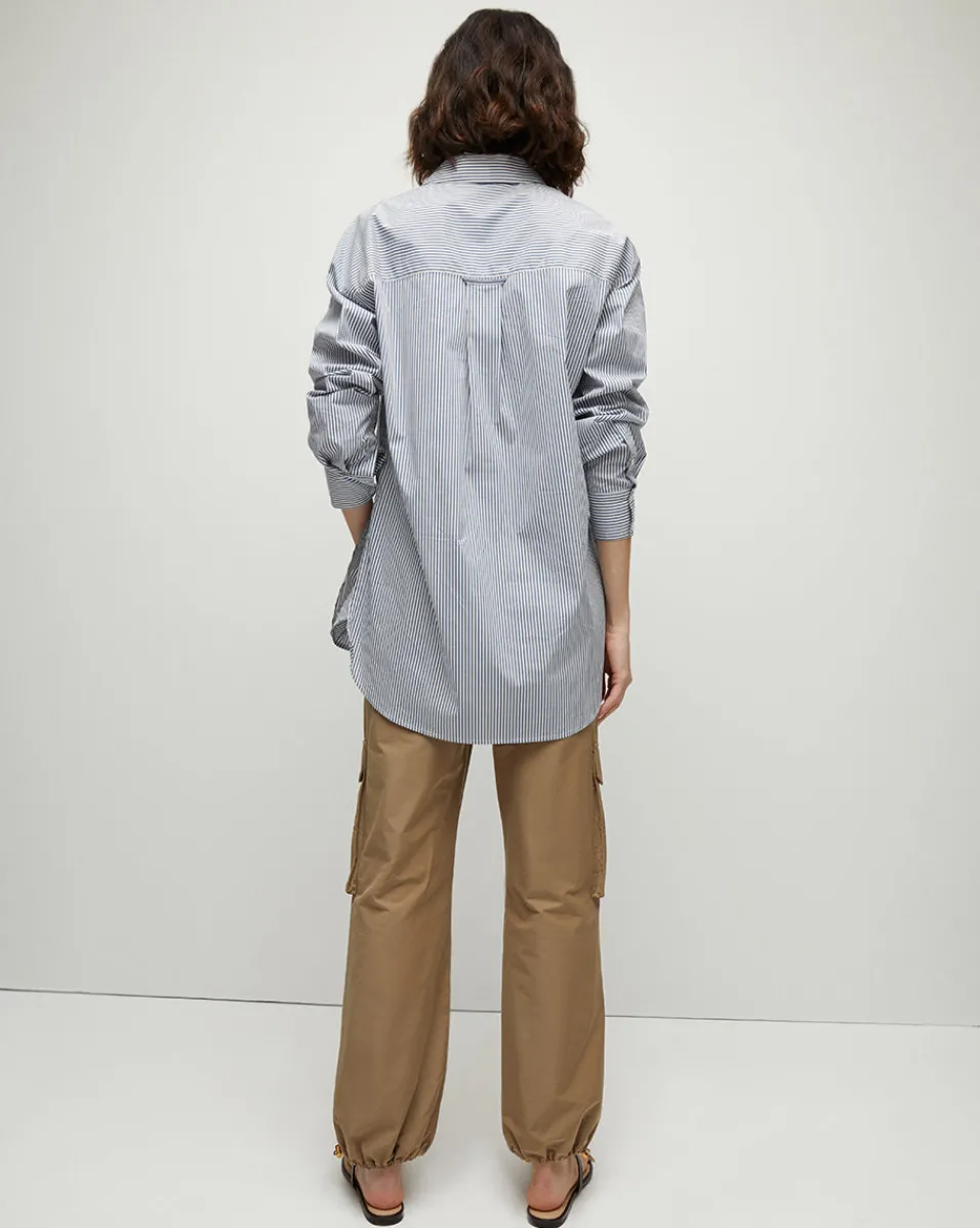 Veronica Beard Tops|Vb Classics*Lloyd Striped Button-Down Top | Logo Crest in Blue/Off-White