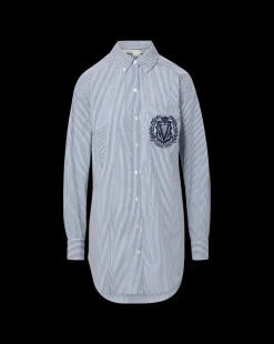 Veronica Beard Tops|Vb Classics*Lloyd Striped Button-Down Top | Logo Crest in Blue/Off-White