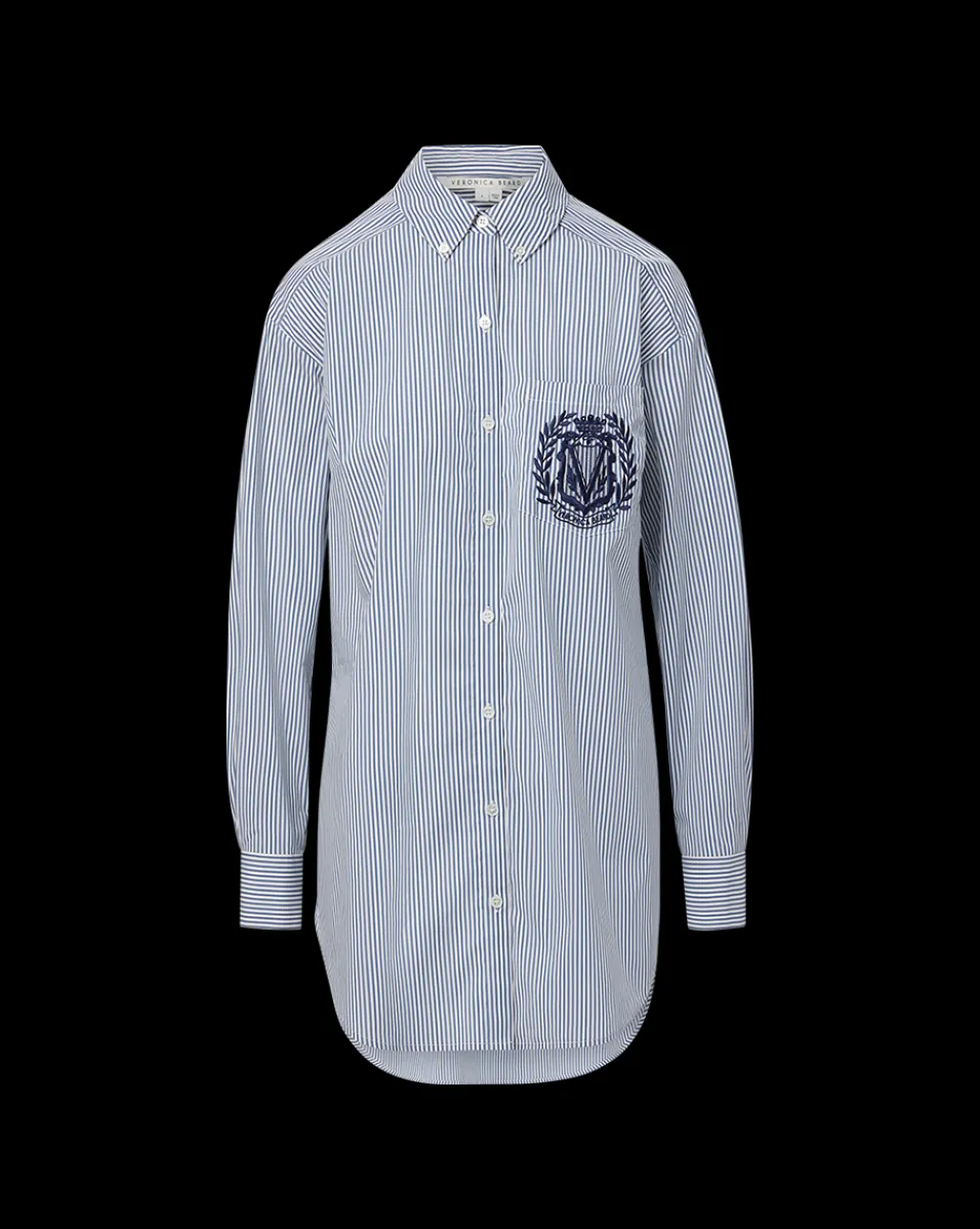 Veronica Beard Tops|Vb Classics*Lloyd Striped Button-Down Top | Logo Crest in Blue/Off-White