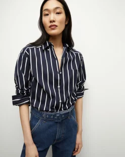 Veronica Beard Tops*Lloyd Striped Button-Down Shirt in Navy/White