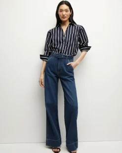 Veronica Beard Tops*Lloyd Striped Button-Down Shirt in Navy/White