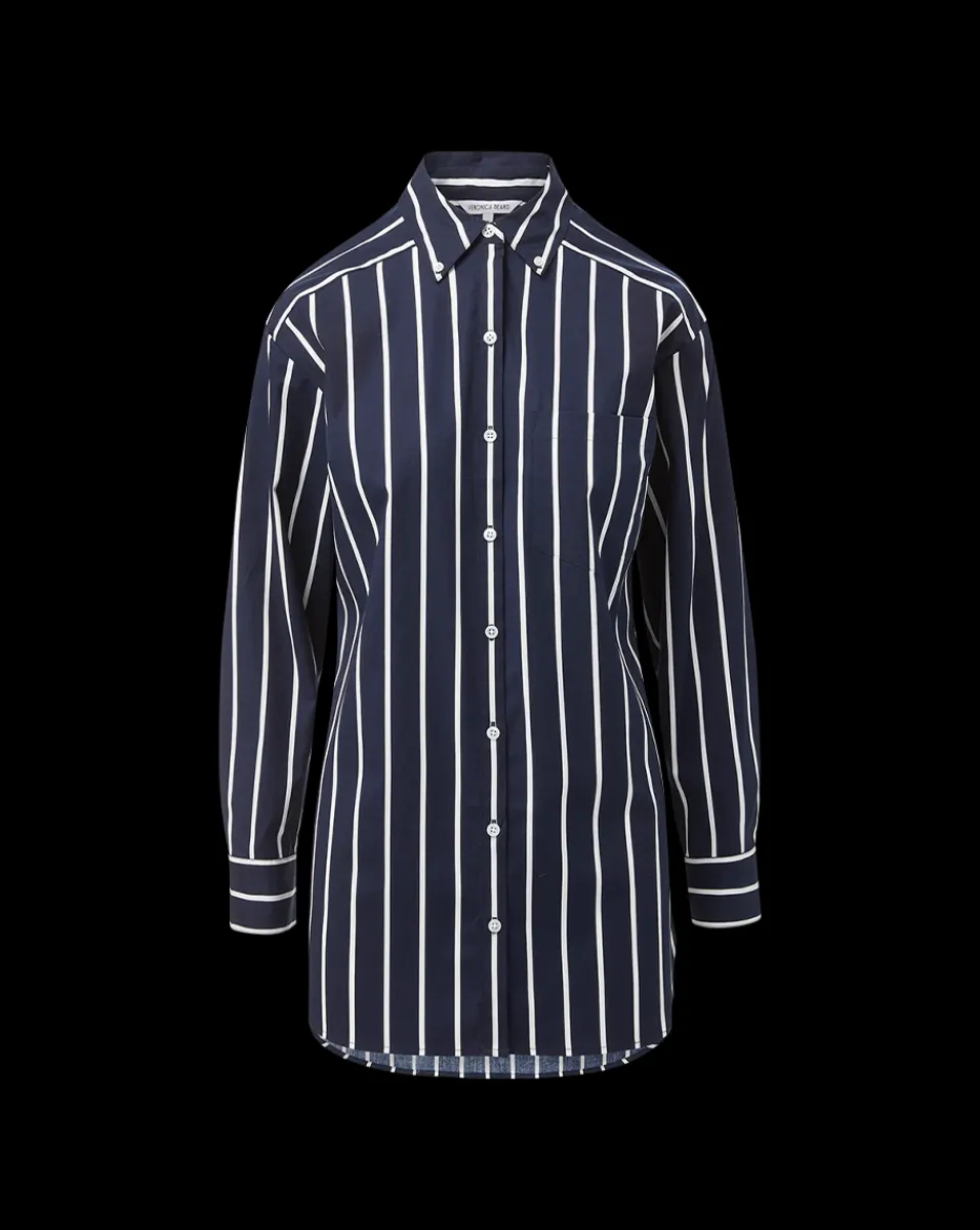 Veronica Beard Tops*Lloyd Striped Button-Down Shirt in Navy/White