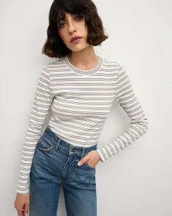 Veronica Beard Tops*Long Sleeve Pruitt Tee in Off-White Multi Off-WhiteMulti