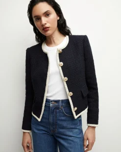 Veronica Beard Jackets & Outerwear*Mabel Collarless Tweed Jacket in Navy