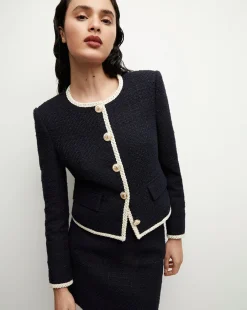 Veronica Beard Jackets & Outerwear*Mabel Collarless Tweed Jacket in Navy