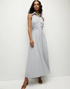 Veronica Beard Dresses*Mackey Seersucker Halter Dress in Blue/White