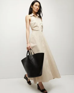 Veronica Beard Dresses*Mackey Seersucker Halter Dress in Khaki/White