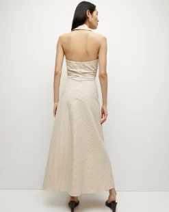 Veronica Beard Dresses*Mackey Seersucker Halter Dress in Khaki/White