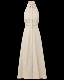 Veronica Beard Dresses*Mackey Seersucker Halter Dress in Khaki/White