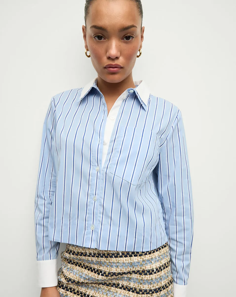 Veronica Beard Tops*Maia Double-Collar Shirt in Blue Sky/White BlueSky/White