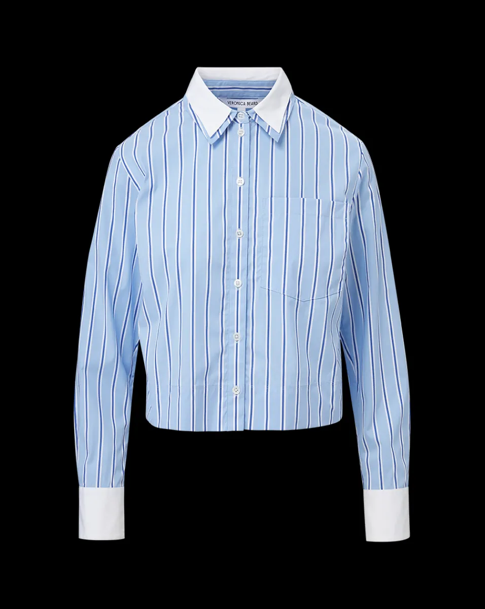 Veronica Beard Tops*Maia Double-Collar Shirt in Blue Sky/White BlueSky/White