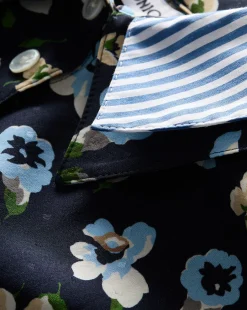 Veronica Beard Tops*Maia Floral Silk Double-Collar Shirt in Navy Multi NavyMulti