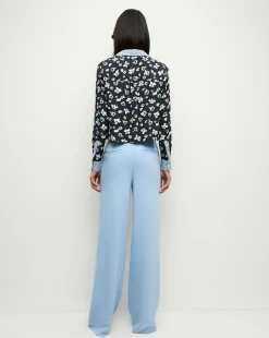 Veronica Beard Tops*Maia Floral Silk Double-Collar Shirt in Navy Multi NavyMulti
