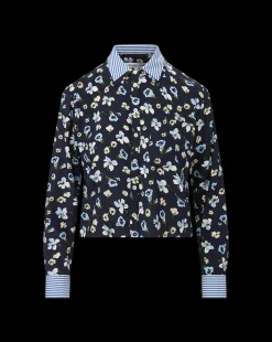 Veronica Beard Tops*Maia Floral Silk Double-Collar Shirt in Navy Multi NavyMulti