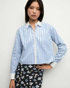 Veronica Beard Tops*Maia Sequin Shirt in Blue Sky/White BlueSky/White