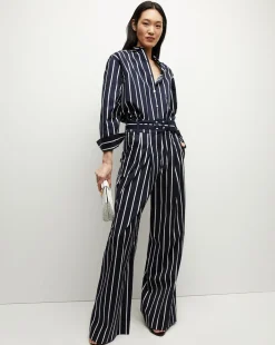 Veronica Beard Pants*Maliyah Striped Wide-Leg Pant in Navy/White