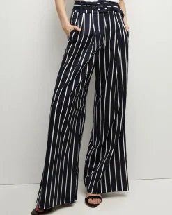 Veronica Beard Pants*Maliyah Striped Wide-Leg Pant in Navy/White