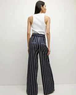 Veronica Beard Pants*Maliyah Striped Wide-Leg Pant in Navy/White