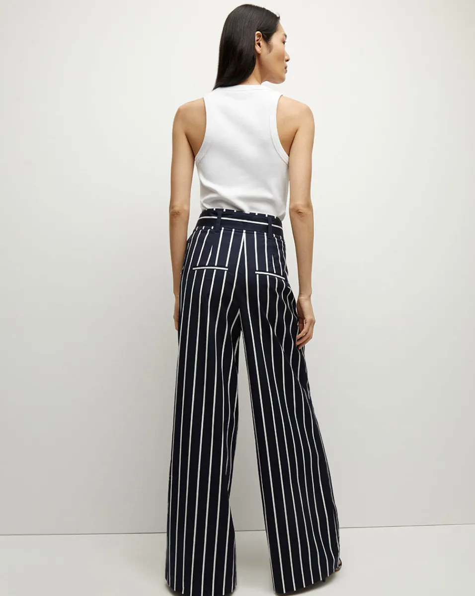 Veronica Beard Pants*Maliyah Striped Wide-Leg Pant in Navy/White