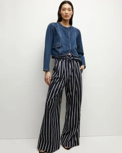 Veronica Beard Pants*Maliyah Striped Wide-Leg Pant in Navy/White