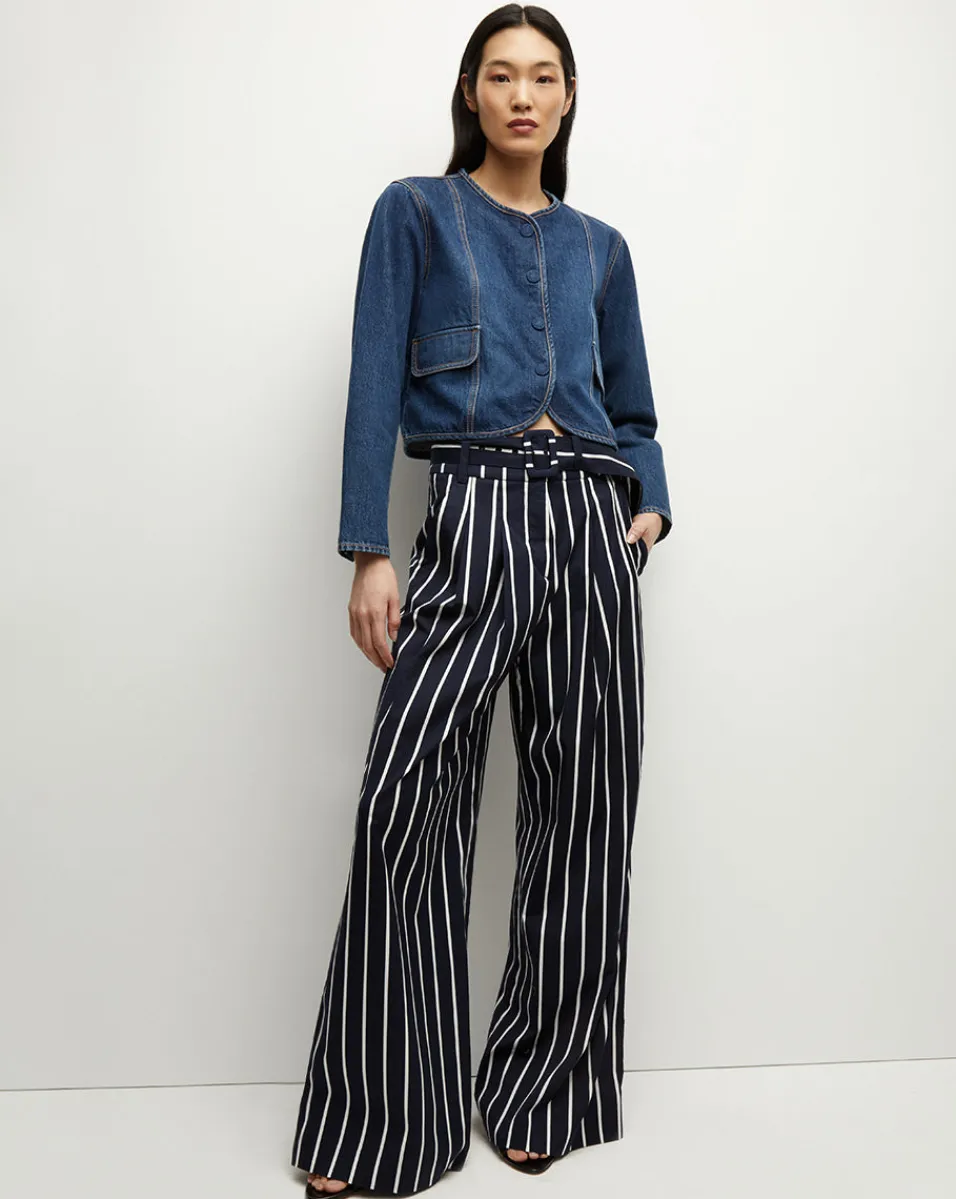 Veronica Beard Pants*Maliyah Striped Wide-Leg Pant in Navy/White