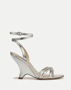 Veronica Beard Sandals*Manuela Sculpted Wedge Metallic Leather Sandal Silver