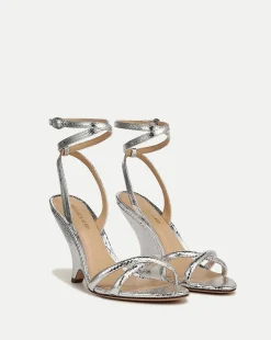 Veronica Beard Sandals*Manuela Sculpted Wedge Metallic Leather Sandal Silver