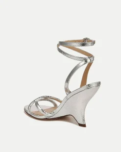 Veronica Beard Sandals*Manuela Sculpted Wedge Metallic Leather Sandal Silver