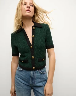 Veronica Beard Sweaters|Tops*Marie Tweed Cardigan in Dark Green & Black Pine/Black