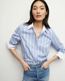 Veronica Beard Tops*Marisol Poplin Shirt in Hydrangea/White