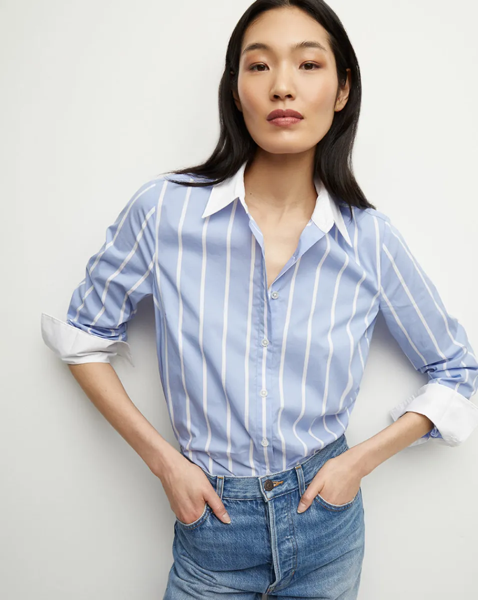 Veronica Beard Tops*Marisol Poplin Shirt in Hydrangea/White