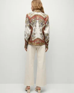 Veronica Beard Tops|Matching Sets*Maryam Linen Shirt in Cream & Red Pattern Dove/RedMulti
