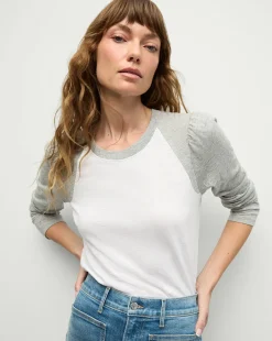 Veronica Beard Tops*Mason Baseball Tee in White/Heather Grey White/HeatherGrey