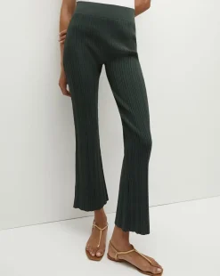 Veronica Beard Pants*Massaro Rib-Knit Skinny-Flare Pant ForestGreen