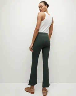 Veronica Beard Pants*Massaro Rib-Knit Skinny-Flare Pant ForestGreen