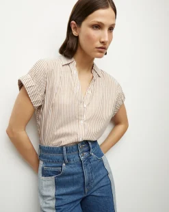Veronica Beard Tops*Matera Cotton Button-Down Shirt in Acorn/White
