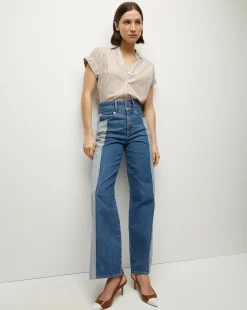 Veronica Beard Tops*Matera Cotton Button-Down Shirt in Acorn/White