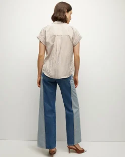 Veronica Beard Tops*Matera Cotton Button-Down Shirt in Acorn/White