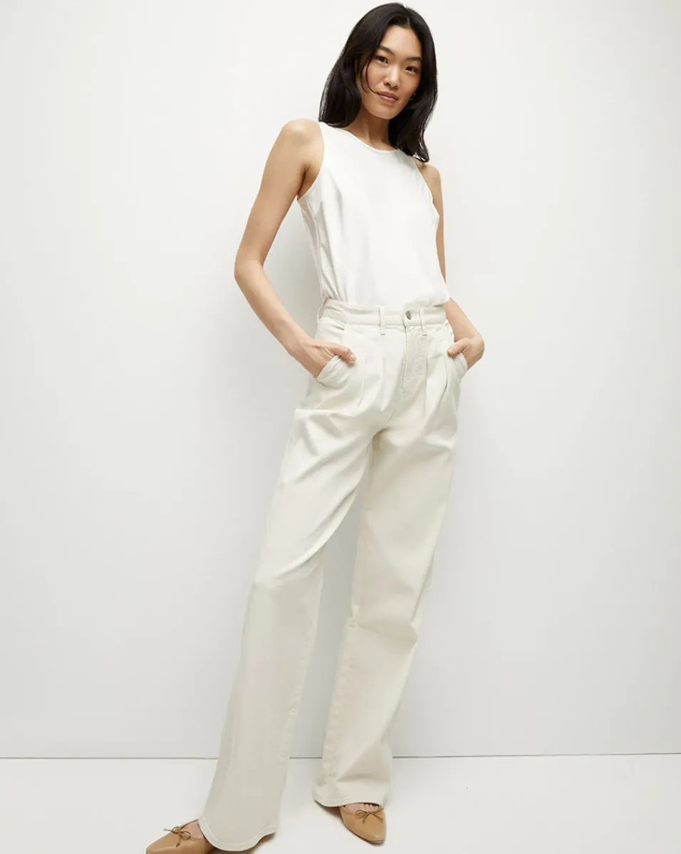 Veronica Beard Jeans*Mia Mid-Rise, Pleated Wide-Leg Jean Ecru