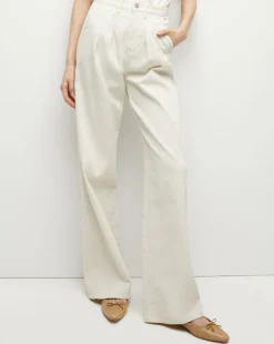 Veronica Beard Jeans*Mia Mid-Rise, Pleated Wide-Leg Jean Ecru