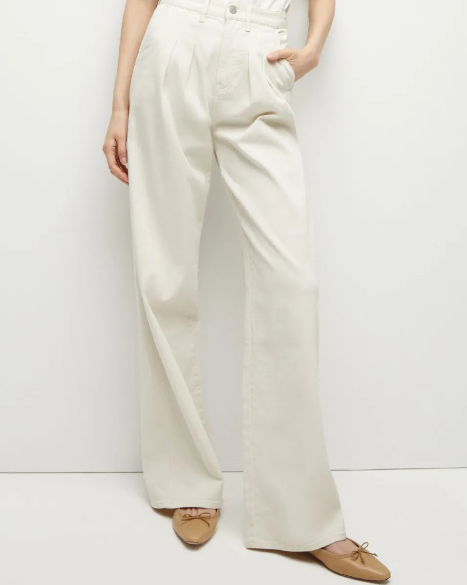 Veronica Beard Jeans*Mia Mid-Rise, Pleated Wide-Leg Jean Ecru