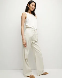 Veronica Beard Jeans*Mia Mid-Rise, Pleated Wide-Leg Jean Ecru
