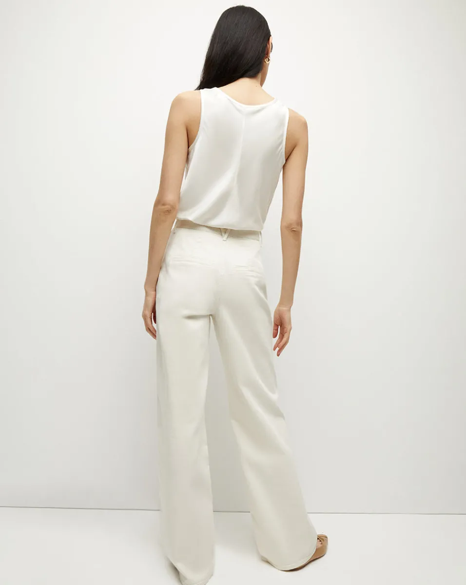 Veronica Beard Jeans*Mia Mid-Rise, Pleated Wide-Leg Jean Ecru